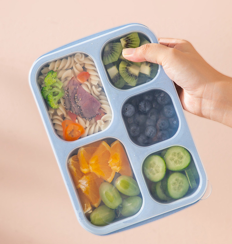 Lunch Box Green Stacking Storage Rugged And Durable Wheat Orange Material Lattice Design Bento Box Snack Dish Pink Beige Blue. 
