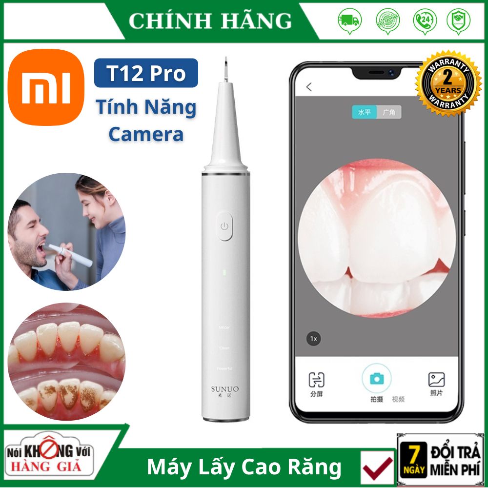 Máy lấy cao răng tại nhà Xiaomi Sunuo T12 Pro có camera , chống nước IPX7 , không gây chảy máu - Bảo hành 24 tháng - dụng cụ lấy vôi răng , máy lấy cao răng mini cầm tay , máy lấy cao răng công nghệ nhật bản