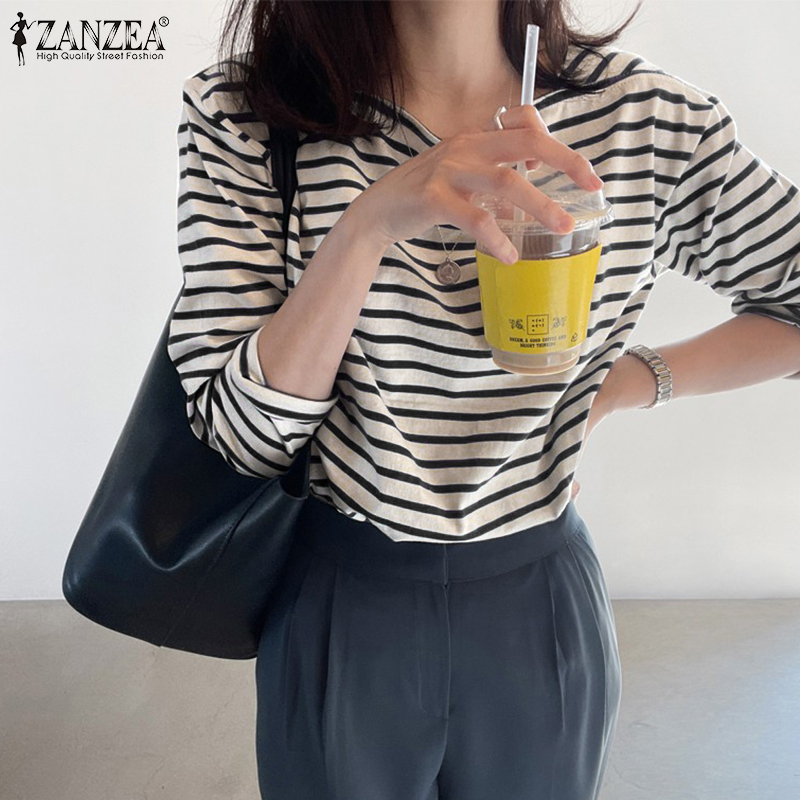 ZANZEA%20Korean%20Style%20Womens%20New%20Fashion%20Striped%20Printed%20Top%20Shirt%20Square%20Neck%20Long%20Sleeve%20Blouse%20-%20Image%203