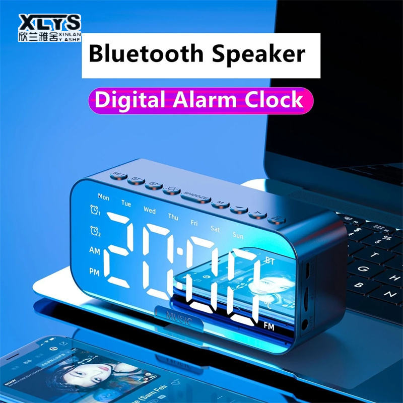 Desktop alarm clock, Bluetooth wireless audio, mini LED mirror digital clock, mobile phone speaker, gift, stereo sound effect