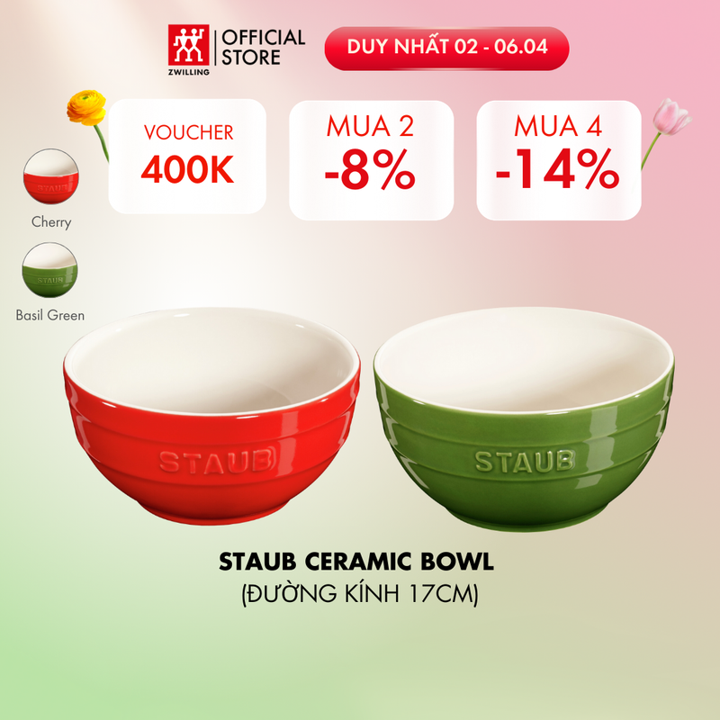 Tô gốm sứ cao cấp STAUB 17cm (đỏ cherry/xanh basil)