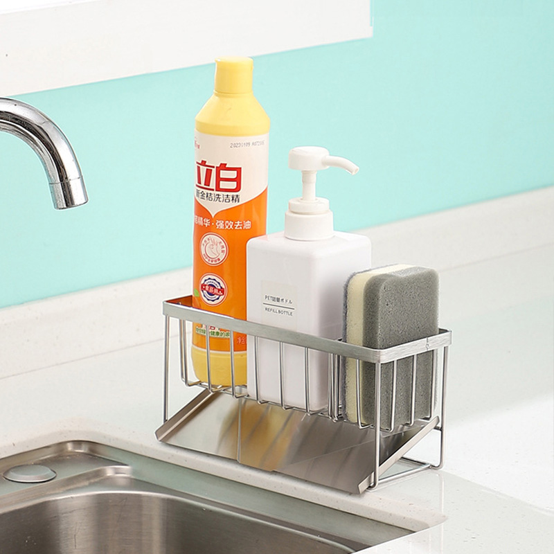 Stainless steel sink kitchen multifunctional shelf table sponge rag drain storage rack Save space
