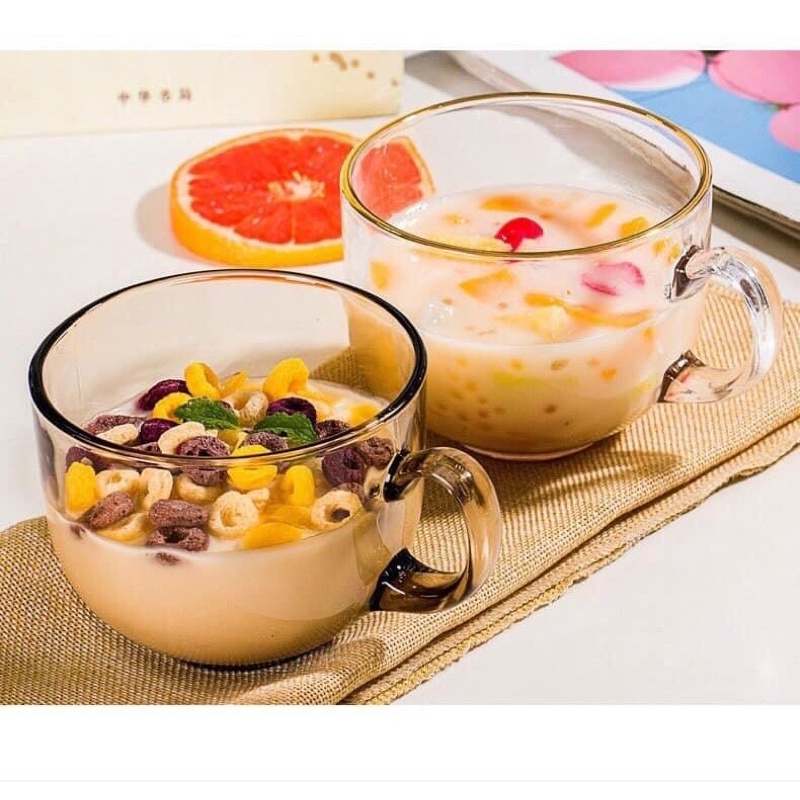 Set 2 Cốc Thuỷ Tinh Màu Hổ Phách Có Tay Cầm