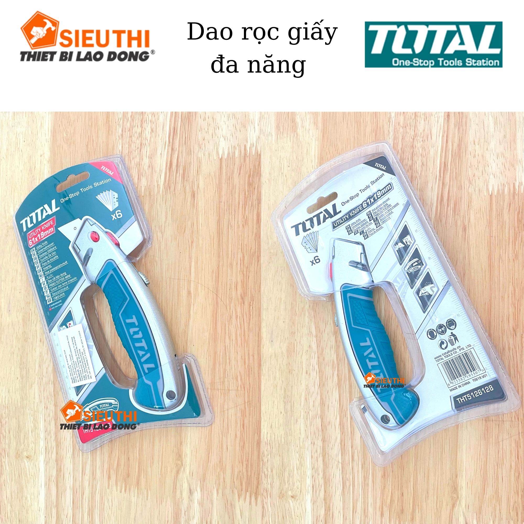 Dao rọc giấy đa năng TOTAL THT5126128 | dao cắt giấy kích thước lưỡi 61x19mm, lưỡi SK5, kèm 6 lưỡi