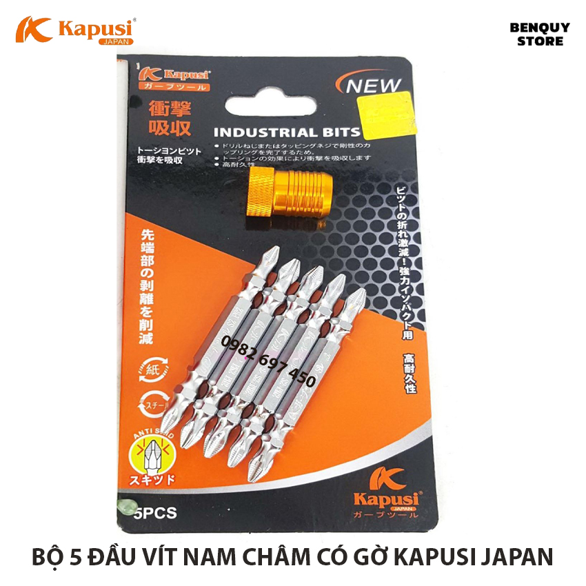 Bộ 5 đầu bắn vít có nam châm có gờ kapusi japan. phù hợp với đa số máy bắn vít hiên nay