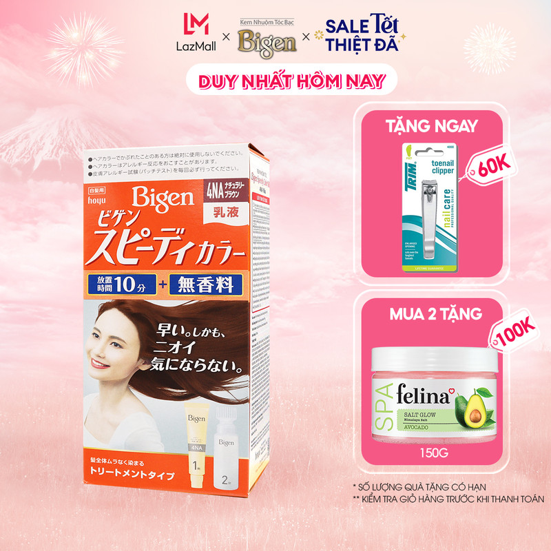 Thuốc nhuộm tóc bạc Bigen Milky nội địa Nhật, nhuộm phủ bạc hoàn toàn, mùi dễ chịu 80ml dạng kem-Nâu 4NA