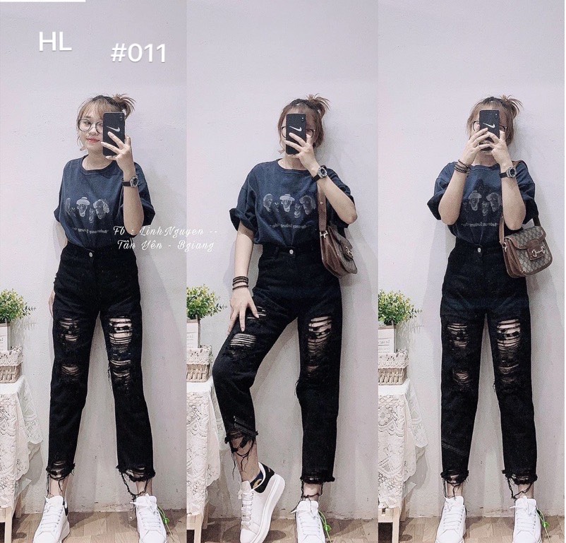 Quần jean baggy đen rách siêu đỉnh