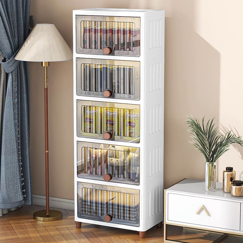 YONUO Swivel handle storage cabinet, floor-to-ceiling multi-layer vegetable snack shelf, large-capacity movable clamshell storage cabinet