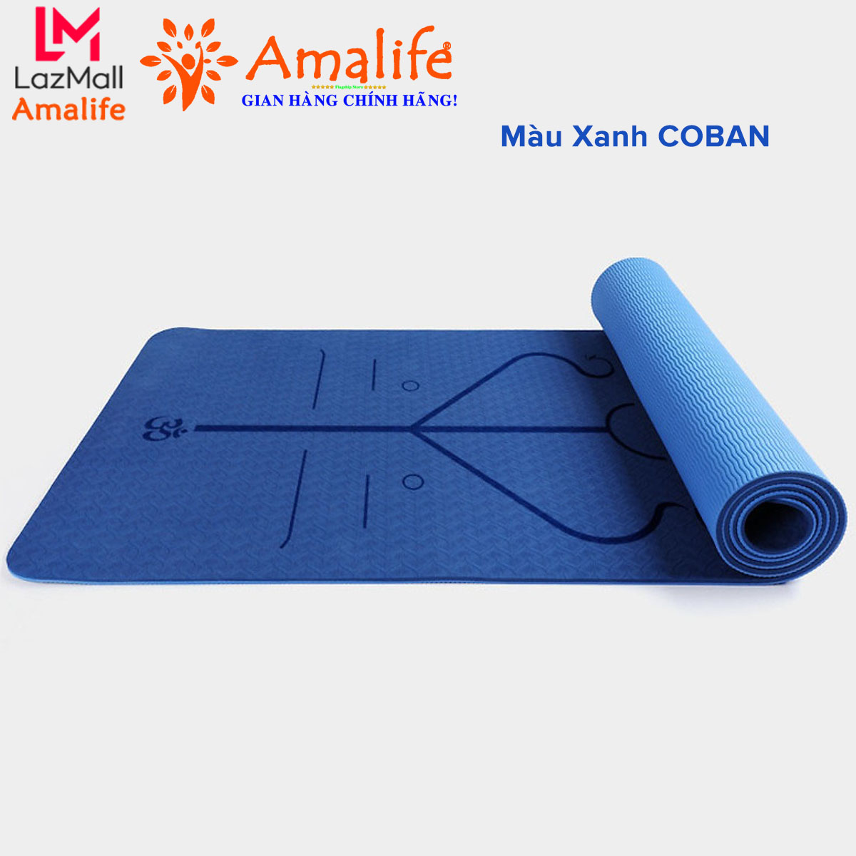 [2 Lớp Màu Xanh CoBan] Thảm Tập YoGa Định Tuyến 2 Lớp Amalife Màu Xanh CoBan + Bao Đựng Thảm Tập Yoga + Dây Thảm Tập Yoga, Thảm Tập Gym Định Tuyến, Thảm Tập Gym Thể Dục Tại Nhà, Thảm Caosu - Hàng Chính Hãng Amalife