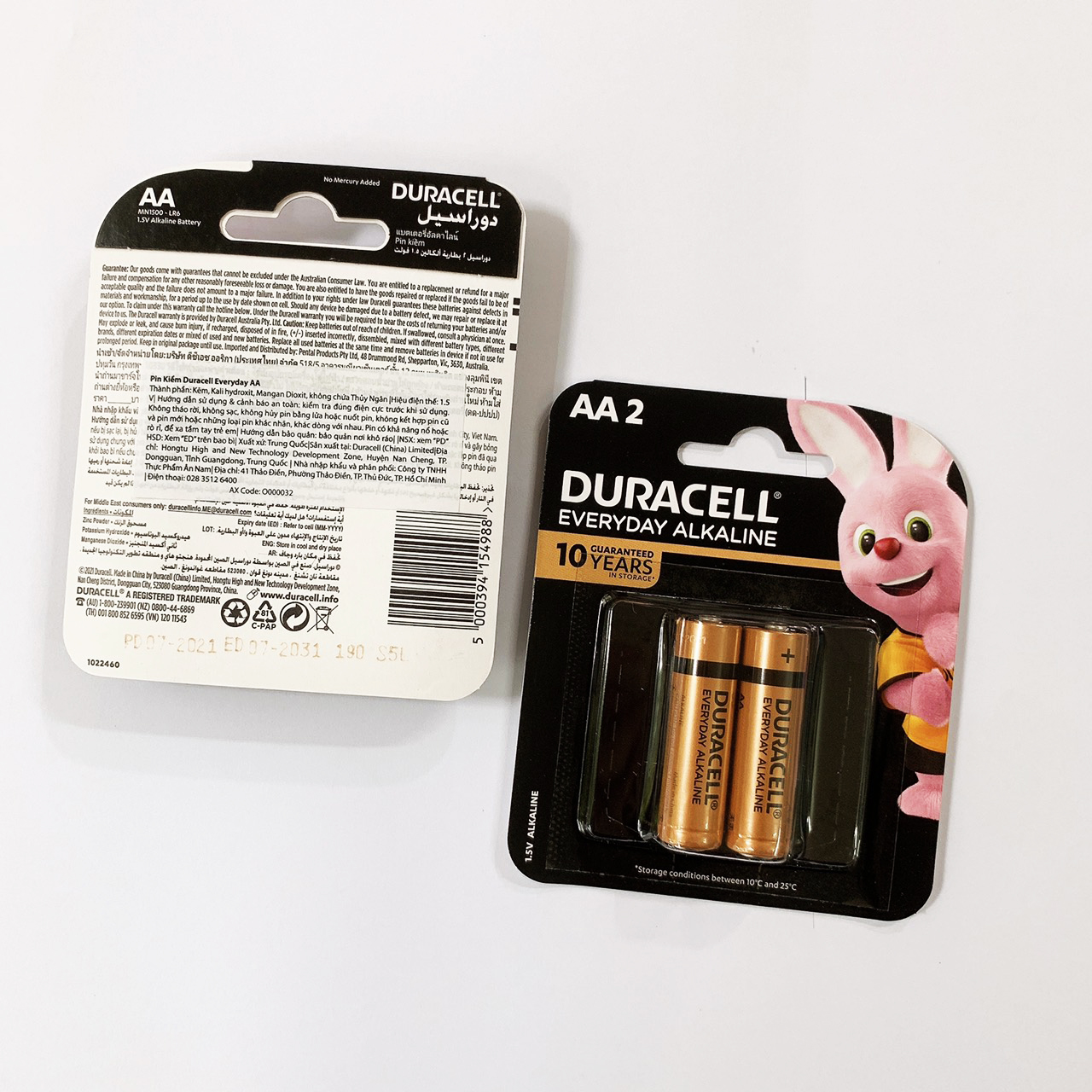 Combo 5 vỉ pin tiểu AA Duracell Alkaline (1 vỉ 2 viên) chính hãng