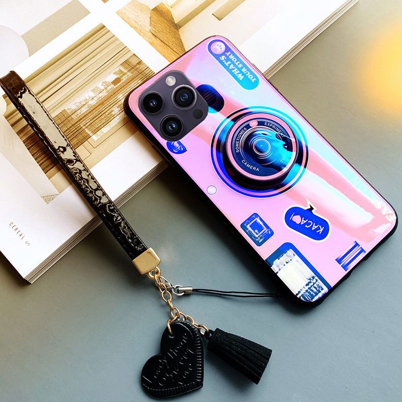 Gloden tree For Huawei Nova 8i Lite Case Camera Pattern + Stand + Beautiful Tassel Hand Strap Protective Back Cover Couple Cases
