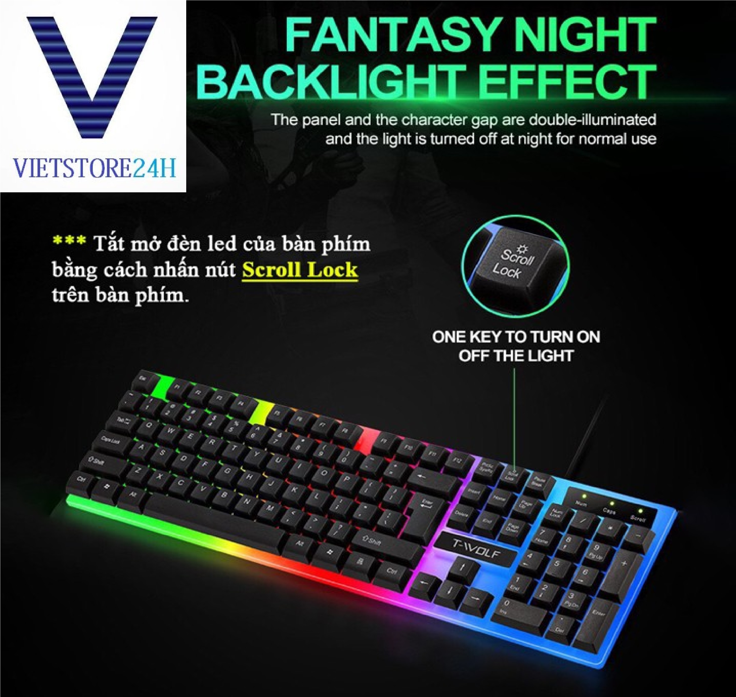 Bộ phím chuột game usb t-wolf tf230 led - hàng chính hãng