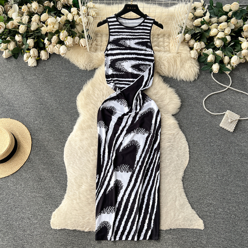 French light luxury print sleeveless dress women's summer tight design sense niche chic luxury sense long dress