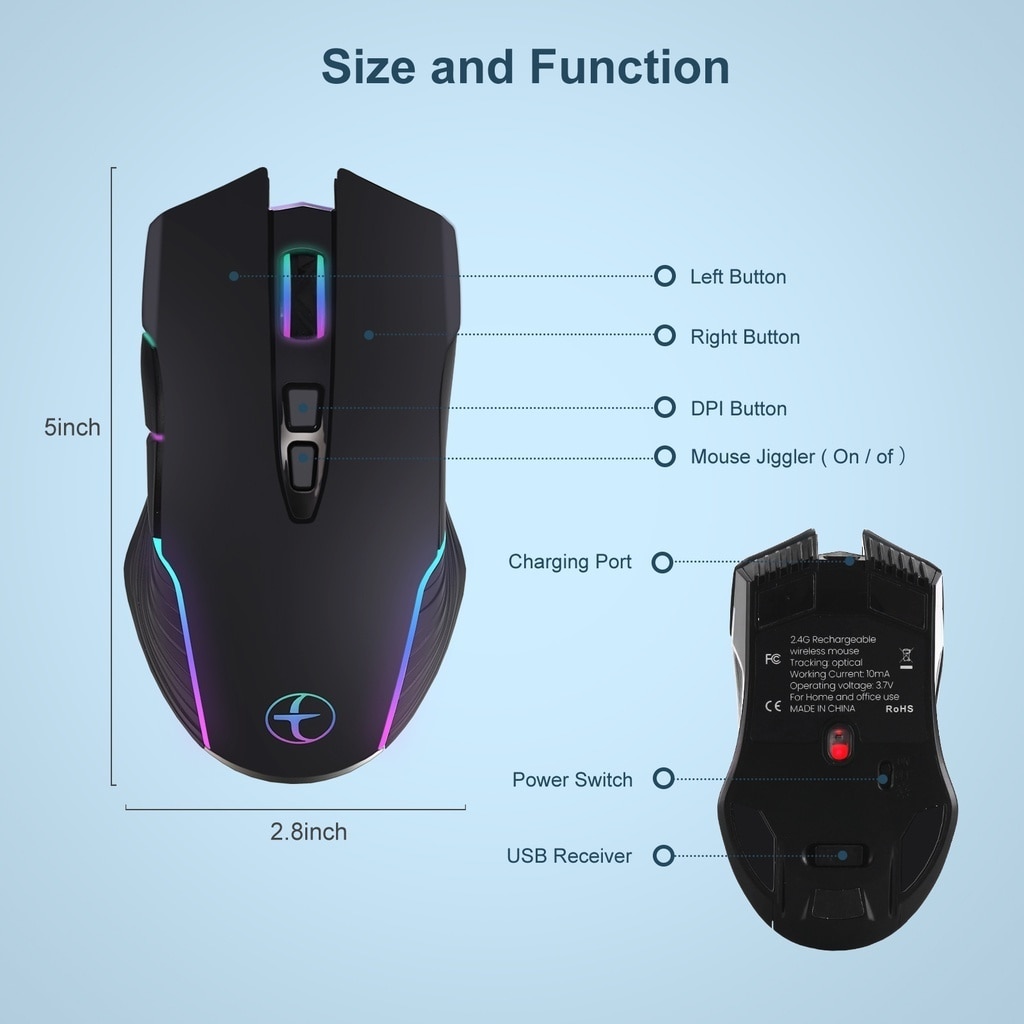 2.4G Wireless Mouse Type-C for Macbook Laptop Computer Silent Click Mice Rechargeable Wireless Mouse Plug and Play