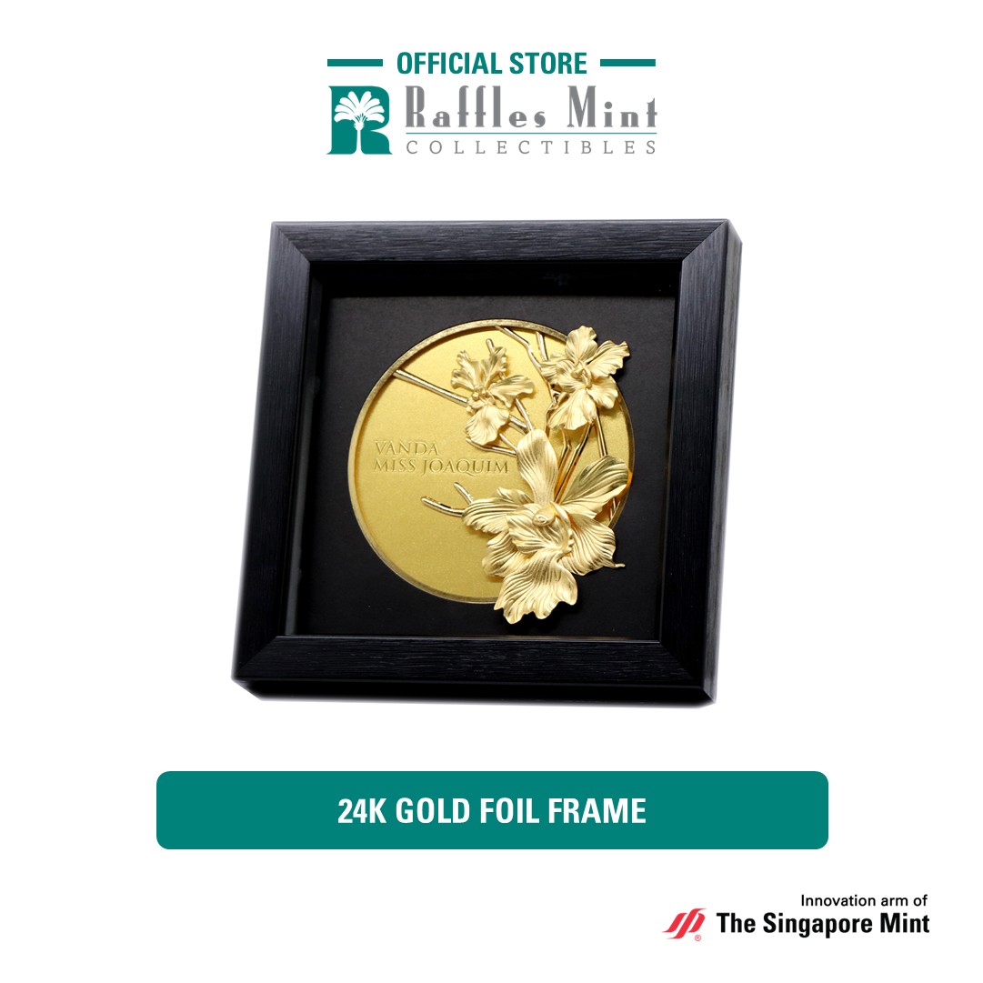 Singapore Mint Vanda Miss Joaquim 24K 金箔 Vanda Miss Joaquim Orchid 24K Gold Foil Frame Medium Decorative