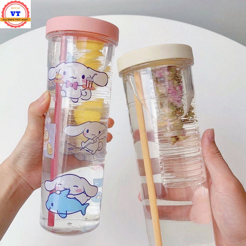 Bình đựng nước 2L dễ thương chia vạch báo giờ nhắc uống nước  tặng Sticker bình nước 2lit có ống hút tiện lợi BẢO HÀNH 1 NĂM