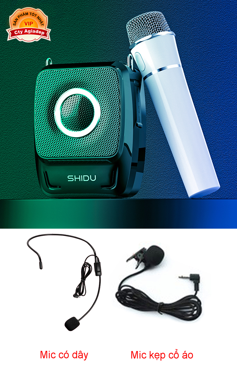 Loa trợ giảng shidu s92 + mic không dây cầm tay + mic có dây + mic cổ áo