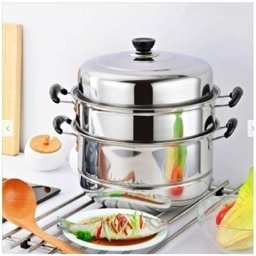 Nồi hấp inox 3 tầng siêu to nồi hấp bánh bao bánh flan hấp thức ăn 28cm dùng cho cả bếp từ