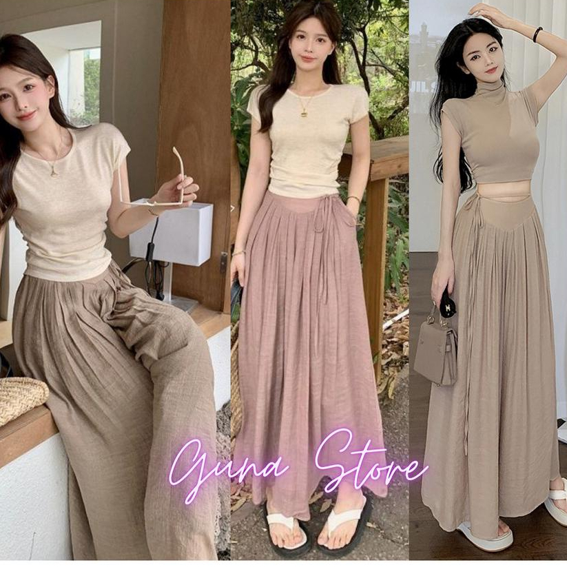 quần ống rộng sớ chất đũi siêu hách dáng
