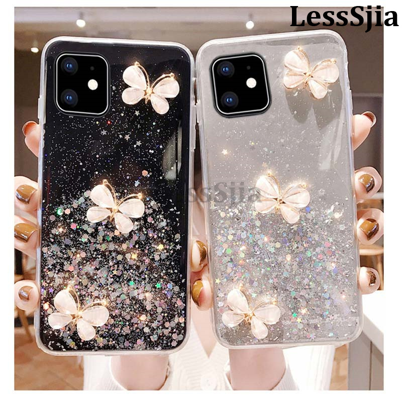 Phone cover Samsung Galaxy S24 FE 24 Ultra Back case Sparkling Star Moon Soft Silicone Transparent Butterfly Pattern Anti Drop For Samsung S24 Ultra Plus S24 FE Phone cases.