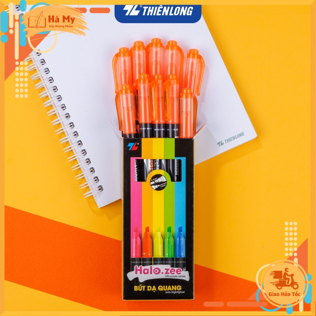 Combo 5 Cây Bút dạ quang 2 đầu Thiên Long HL-03 Ngòi 0.6mm và 4mm.