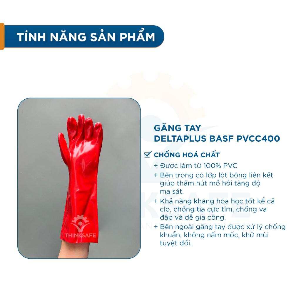 Găng tay chống hóa chất Deltaplus PVCC400 chống dầu, hóa chất chuyên dùng công việc cơ khí máy móc Bao tay - Thinksafe