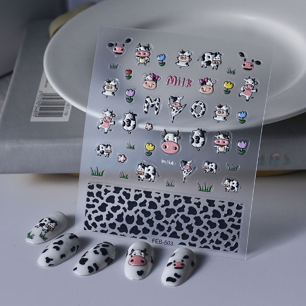 Sticker Nail 5D Lụa Nổi | Bò Sữa | Hình Dán Móng Tay FEB-503