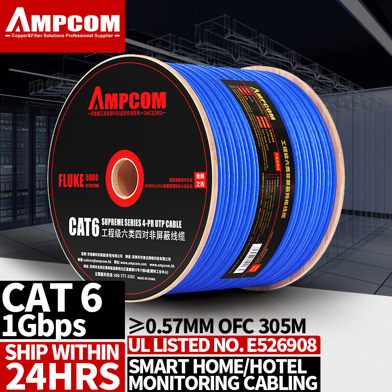 AMPCOM 30M 50M 100M Cáp Mạng, 23AWG OFC Solid Pure Đồng Trần Wire