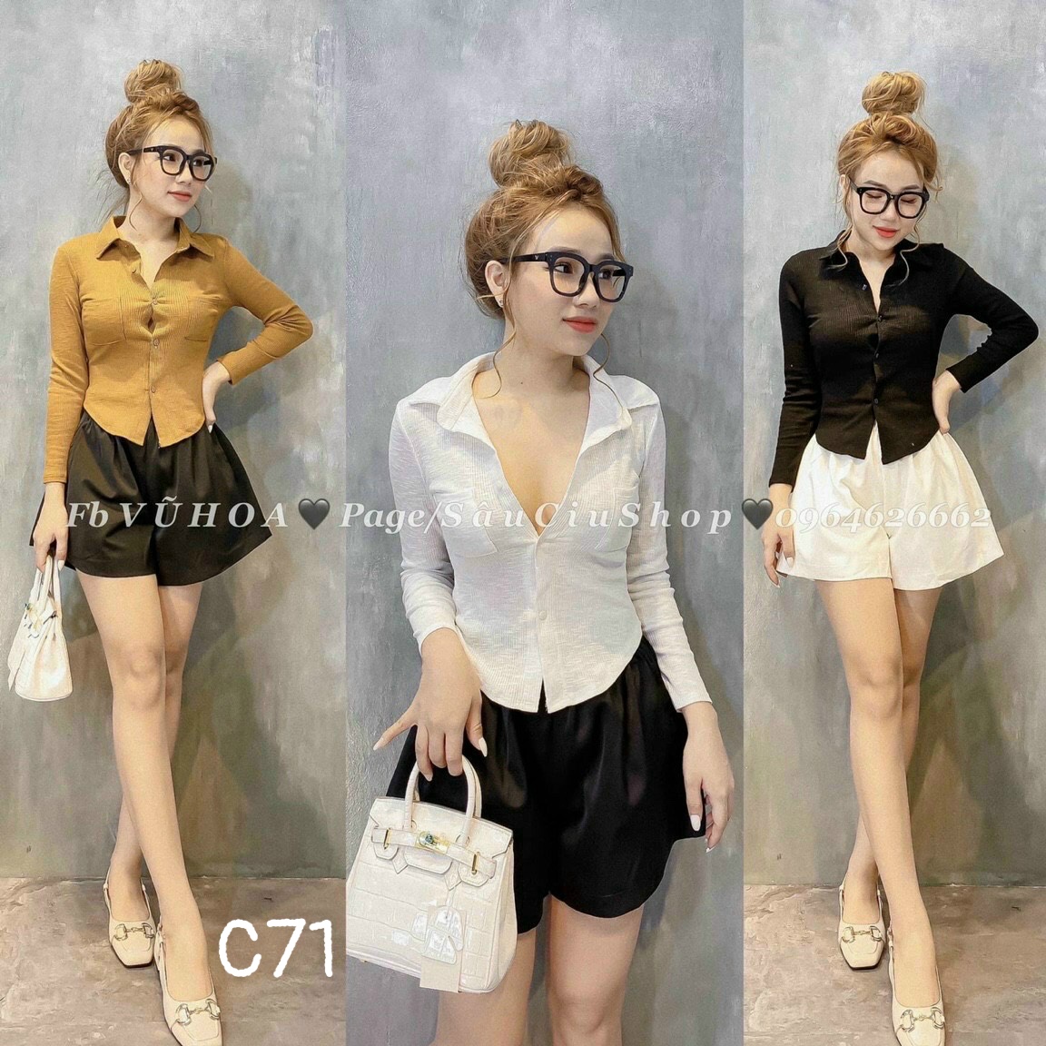 Áo thun gân kiểu dáng sơ mi body  C71