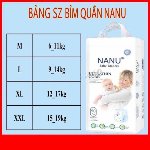 Bỉm quần Nanu size M/L/XL/XXL 50 miếng