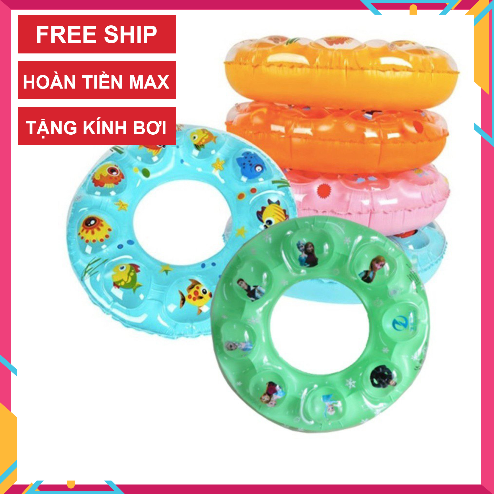 Phao bơi cho bé - phao bơi hình tròn 2 lớp đủ size - phao bơi trẻ em họa tiết đáng yêu, phao bơi loại lớn, phao tập bơi cho bé và người lớn xdc