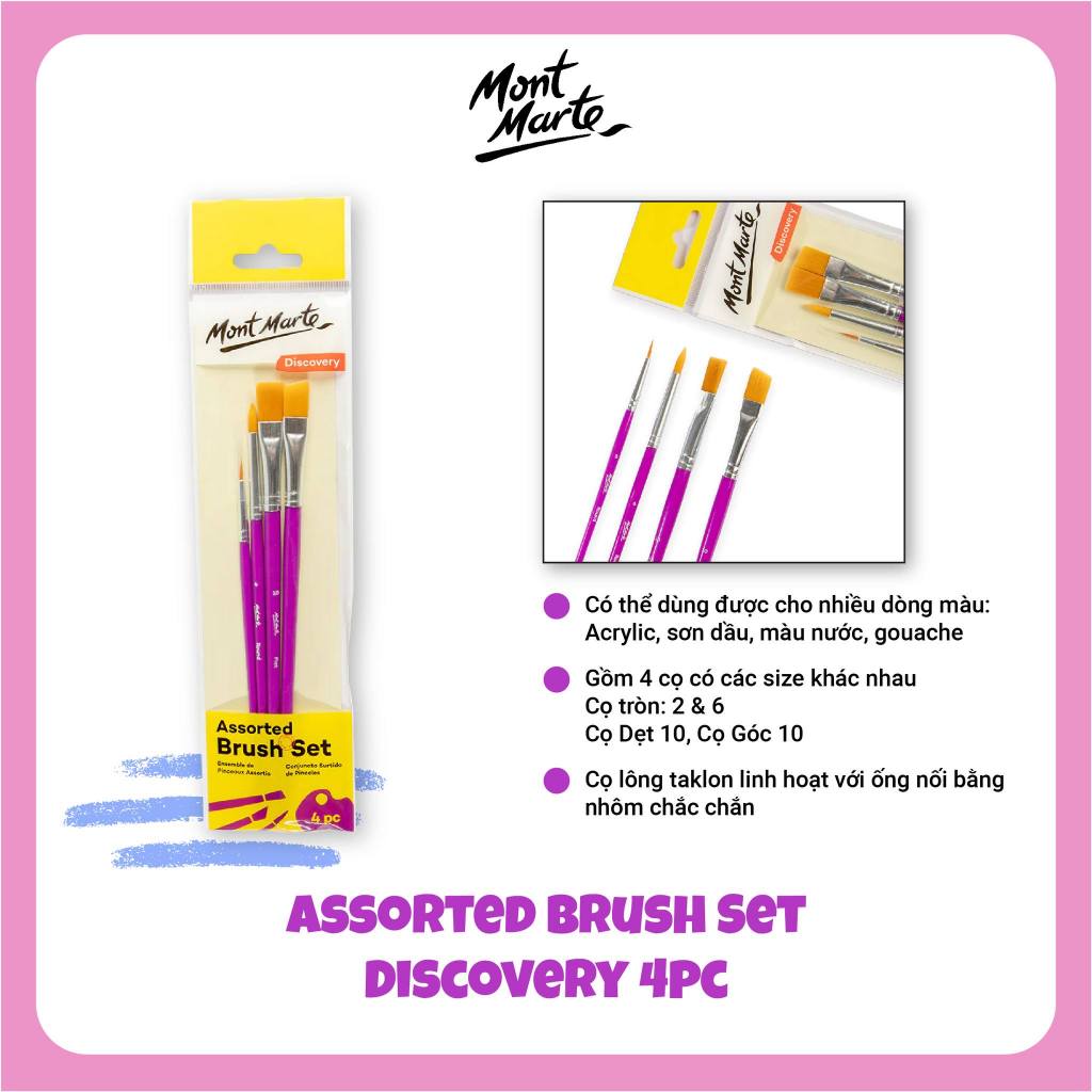 Bộ 4 Cọ Vẽ Cơ Bản Assorted Brush Mont Marte (BMHS0063)