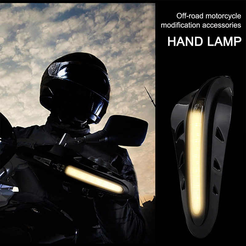 Off-road motorcycle hand guard with LED light, anti-fall protection, modified front handlebar windshield, rain protection