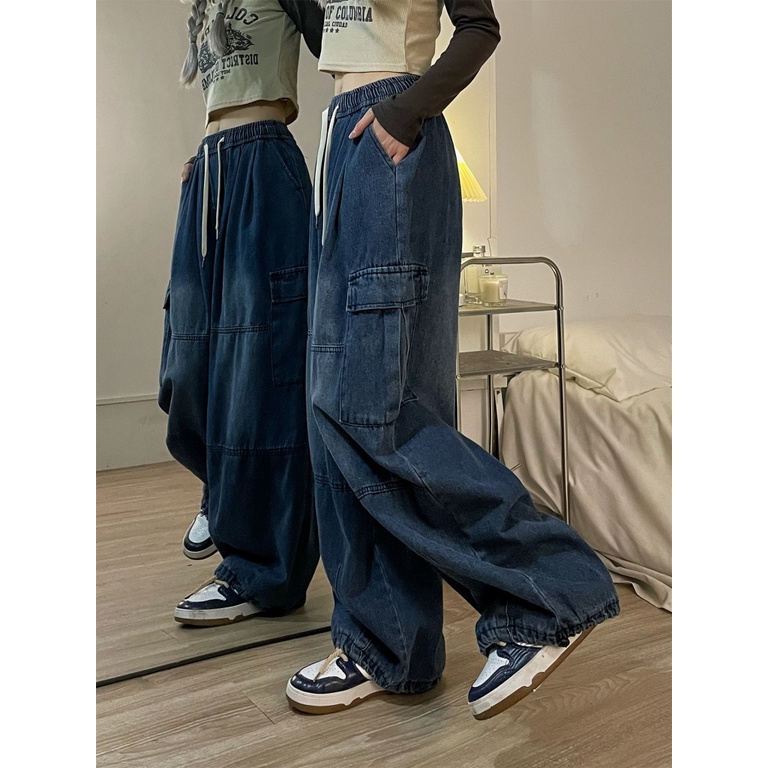  Zempertoopa Women's Y2K Baggy Jeans Wide Leg Straight Grunge Denim  Pants High Waist Casual Loose Cargoes Trouser Streetwear (S, Dark Blue) :  Clothing, Shoes & Jewelry