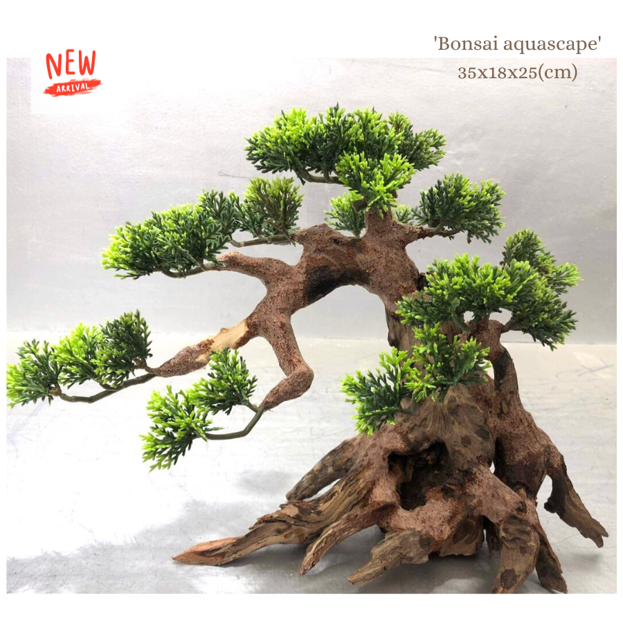 Lũa Bonsai gắn lá nhựa cho hồ cá/ thuỷ sinh