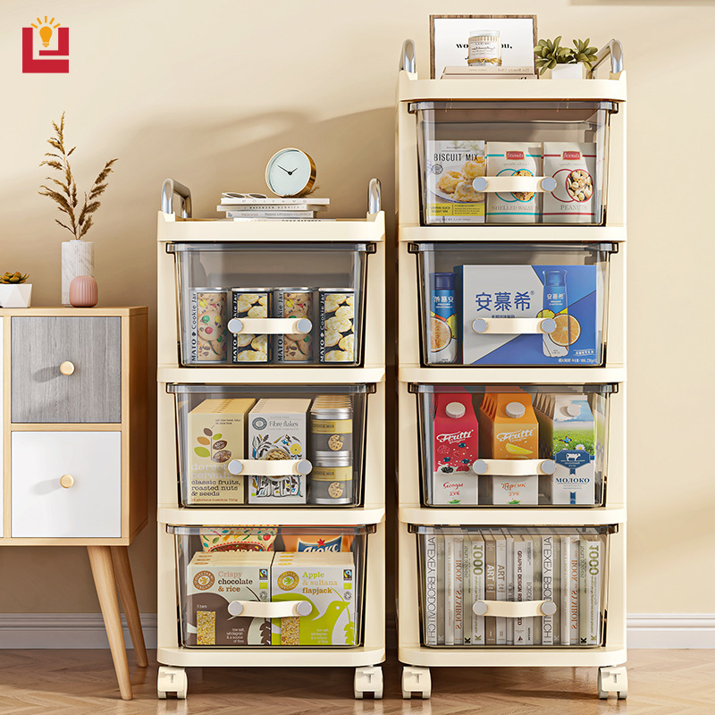 YONUO Drawer-type storage cabinet, household multi-functional movable multi-layer storage cabinet, bedroom trolley, cream wind shelf