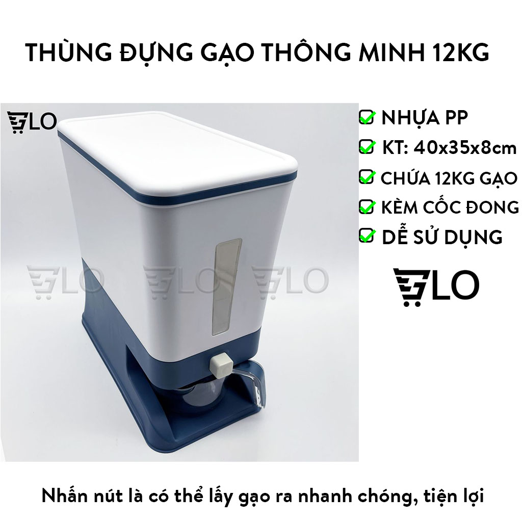 Thùng đựng gạo thông minh 12kg kèm cốc đong