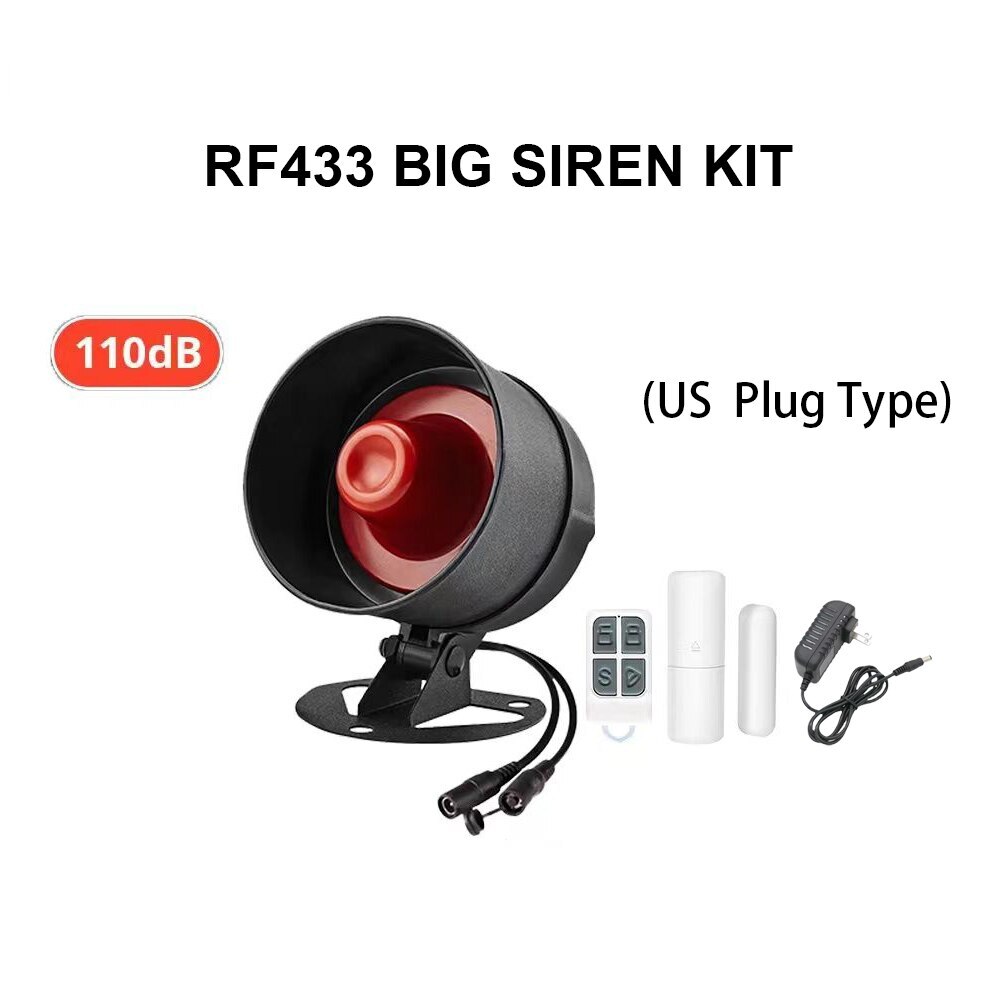 Báo động RF không dây 433MHz 110dB Báo động trong nhà ngoài trời Loa báo động chống trộm gia đình