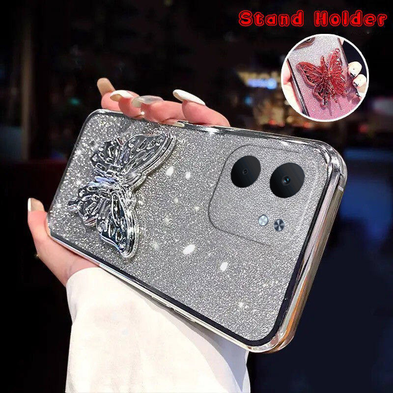 New Phone case OPPO A5X Back cover with Cute Butterfly Stand Luxury Slim Gradient Clear Plating Glitter Girls For OPPO A5X case.