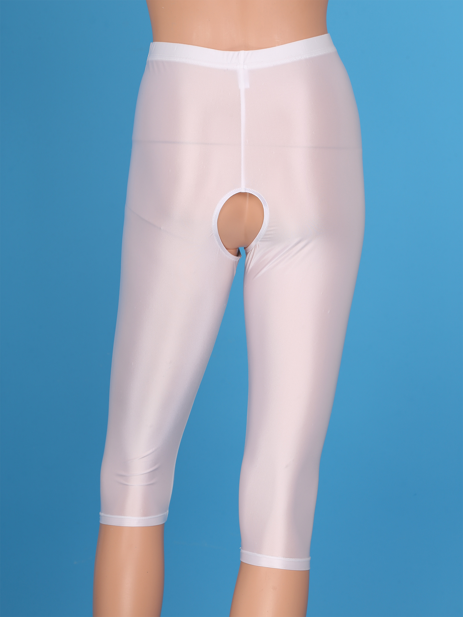 Womens Glossy Open Crotch Shorts Stretchy Smooth Elastic Waistband Leggings Slim Fit Short Pants Oil Shiny Boxer Shorts Panties. 
