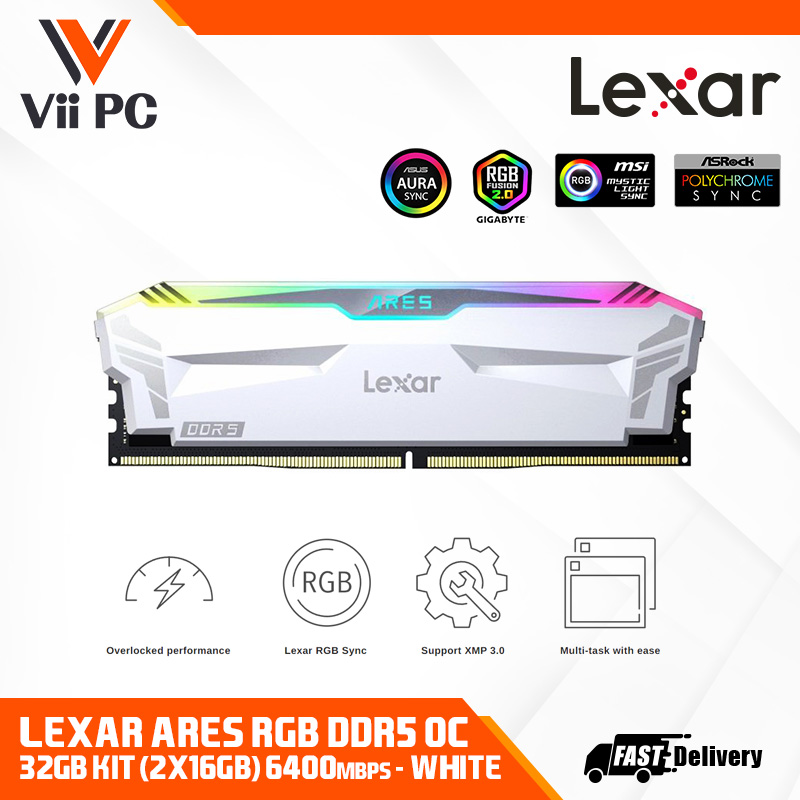 Lexar ARES RGB 32GB (2x16GB) DDR5 RAM 6400MHz CL32 Desktop Memory