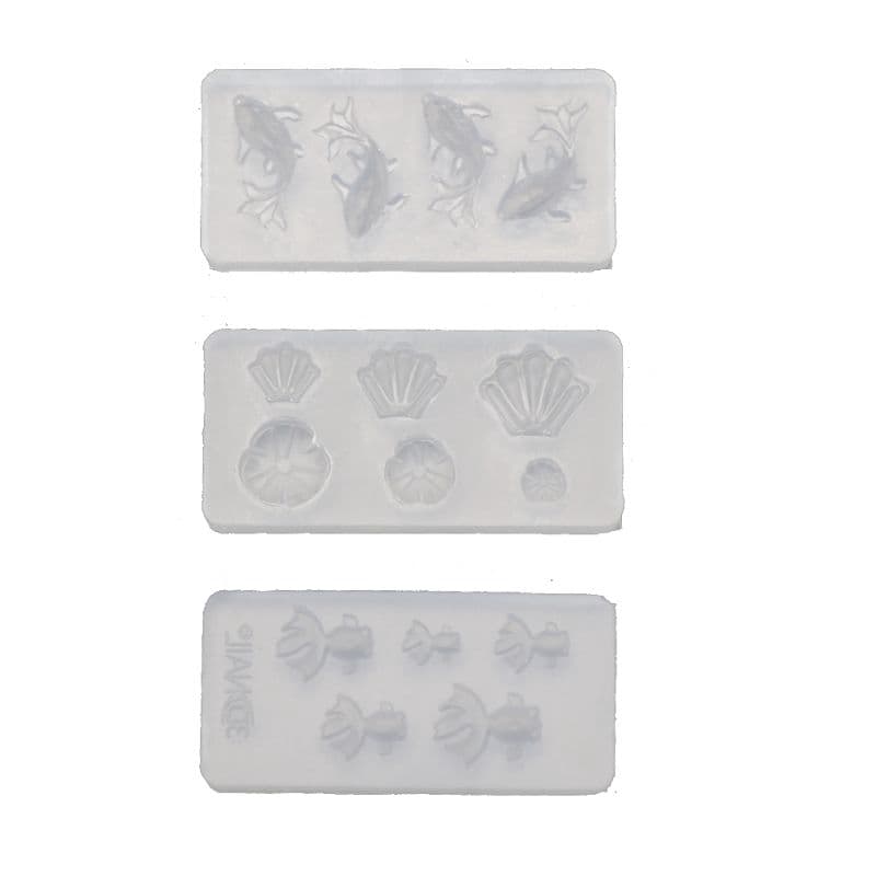 Bộ 3 khuôn silicone làm cá mini, vỏ sò, lá sen.