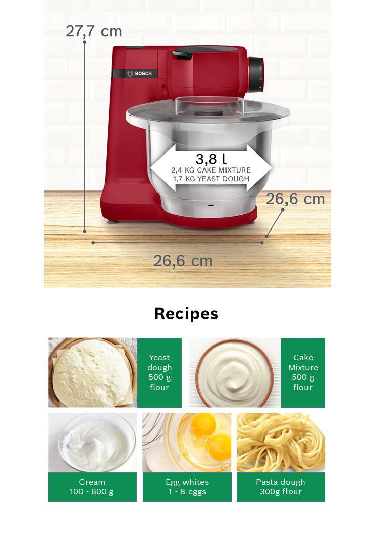 Bosch MUMS2ER01 Kitchen Machine Food Processor Dough Mixer Red 700w for sale  online