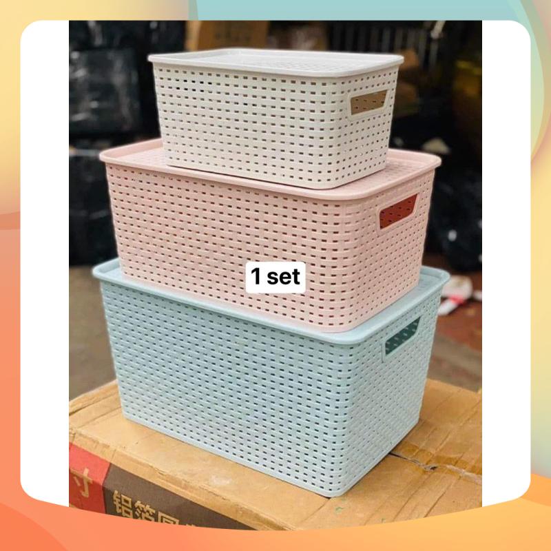 Sét 3 rổ nhựa việt nhật có nắp đậy đủ size