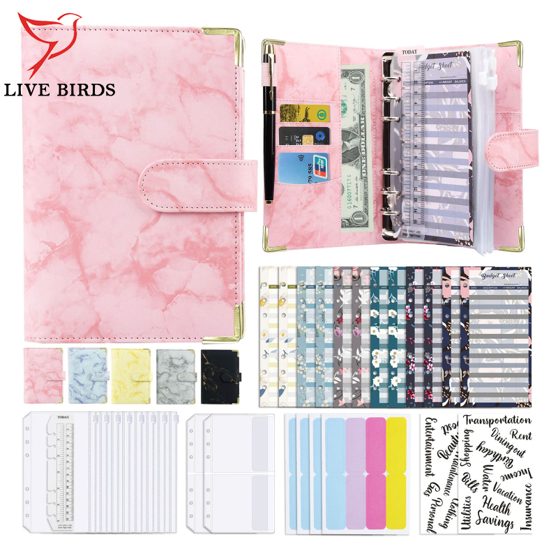 A6 Budget Financial Planner Notebook Loose Leaf Paper Binder Cover Journal Money Envelopes Organizer For Wallet Cash Saving