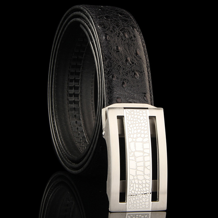 Factory Wholesale Fashion Ostrich Genuine Leather Steel Buckle Luxury Br Famous Designer Men Belt