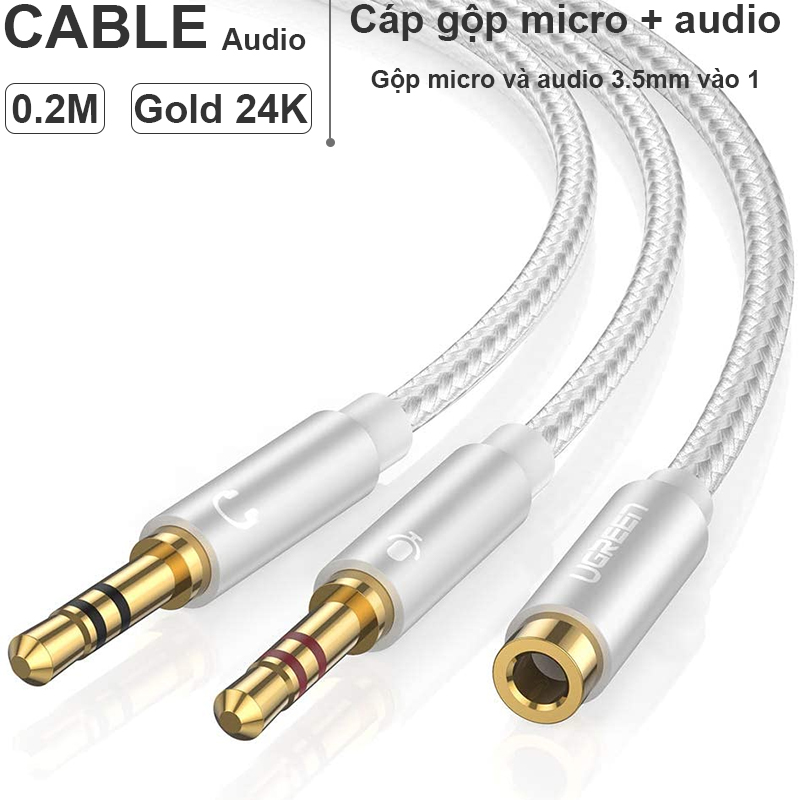 Ugreen 20899 - headphone splitter 3.5mm female to 2 dual 3.5mm male headphone mic audio y splitter cable