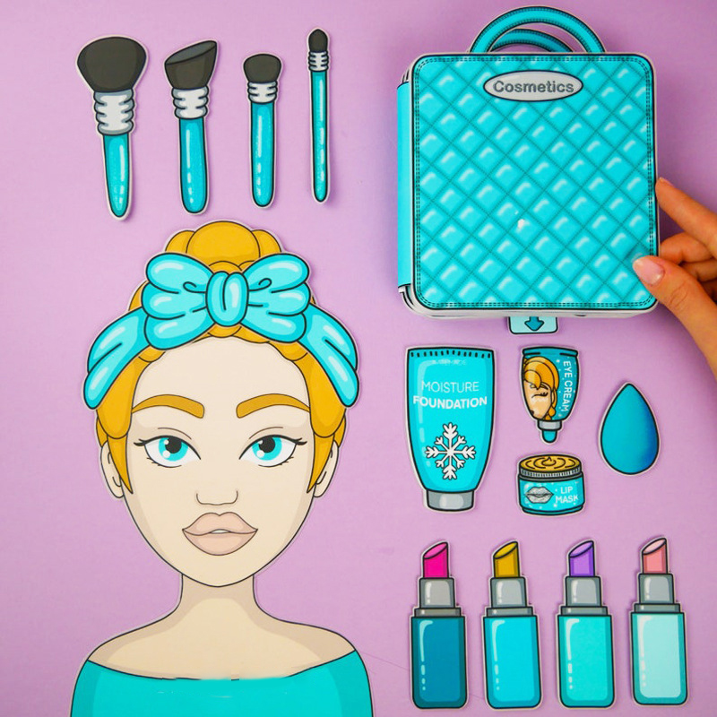 Cartoon Makeup Kit Quiet Book Girl Doll Dress Up Sticker Books Material Package Decompress Toys For Kid Gifts