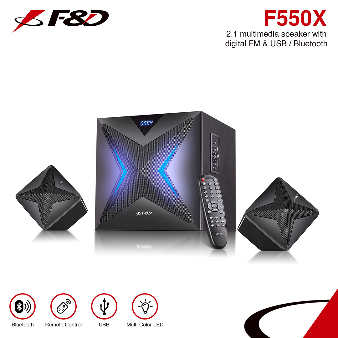 F&D F550X 2.1 Luidsprekerset 56W Zwart - Krachtig Geluid Met Afstandsbediening
