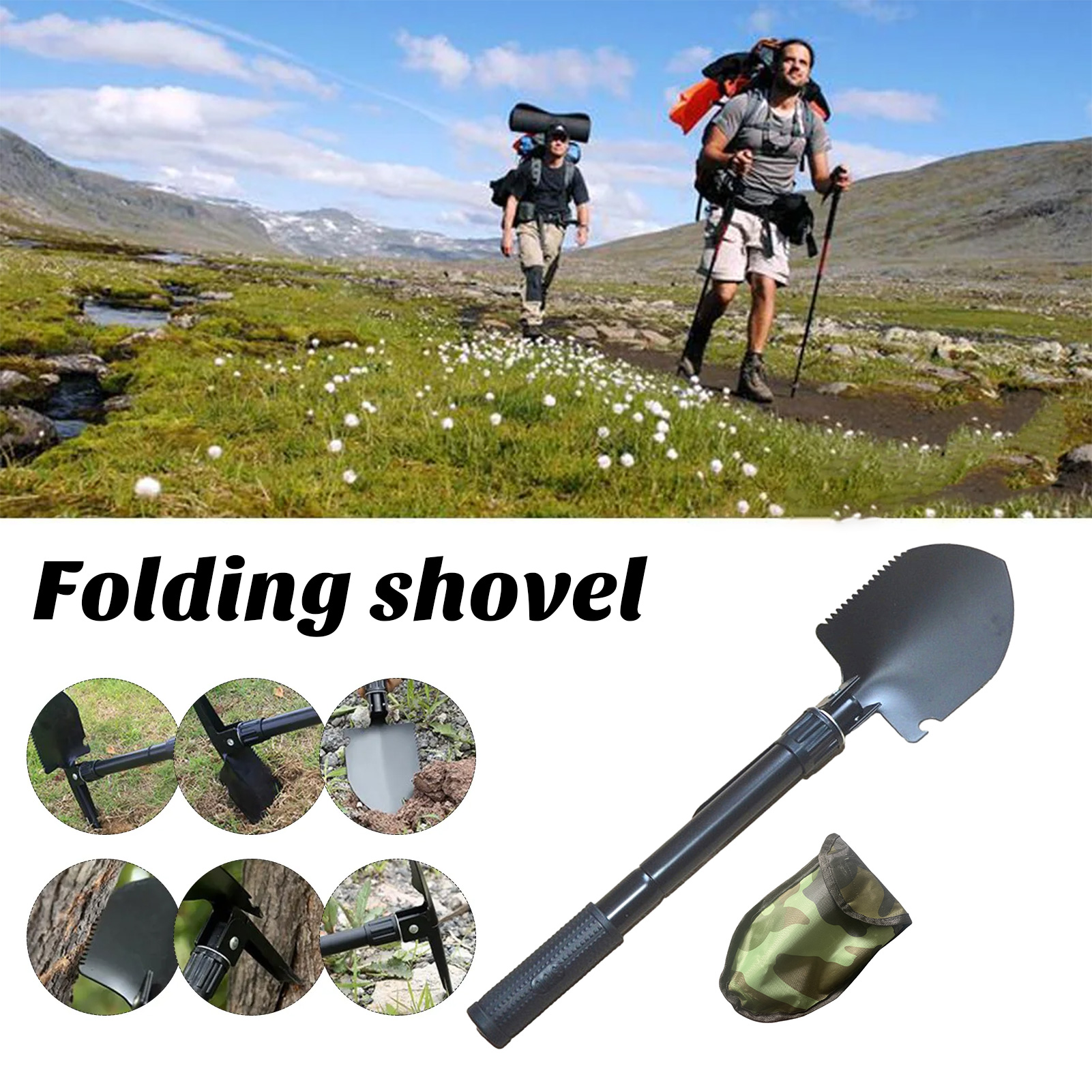 Multi-functional Folding Shovel Portable Shovel for Backpacking Portable Military Folding Shovel with Tactical Carry Case Essential Outdoor Camping Tool for Adventurers